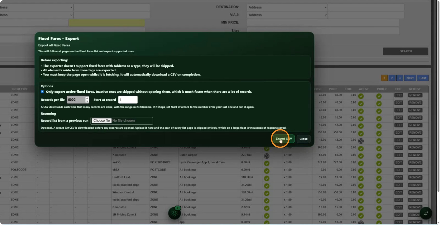 Export CSV