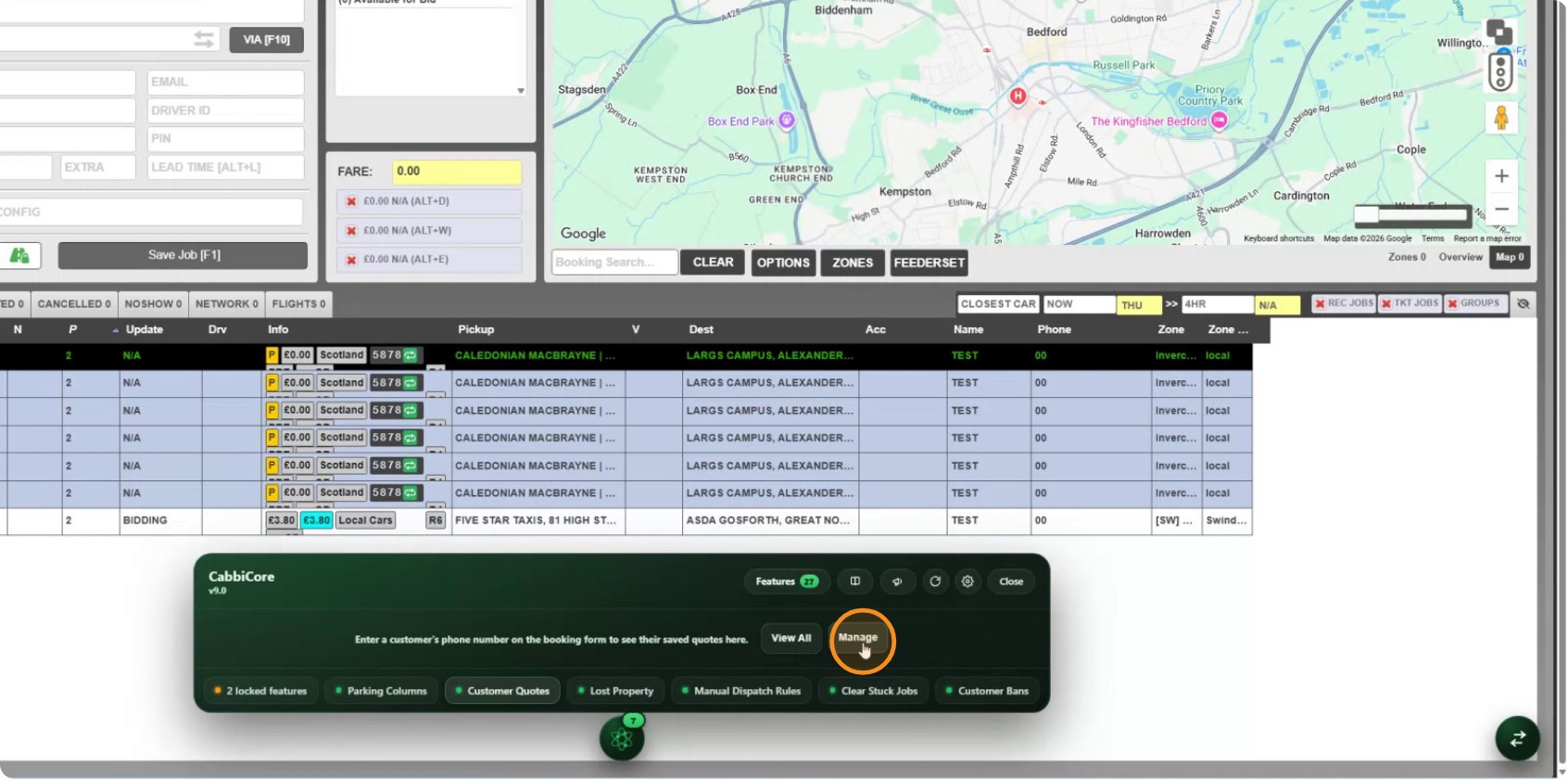 The Manage option on Customer Quotes