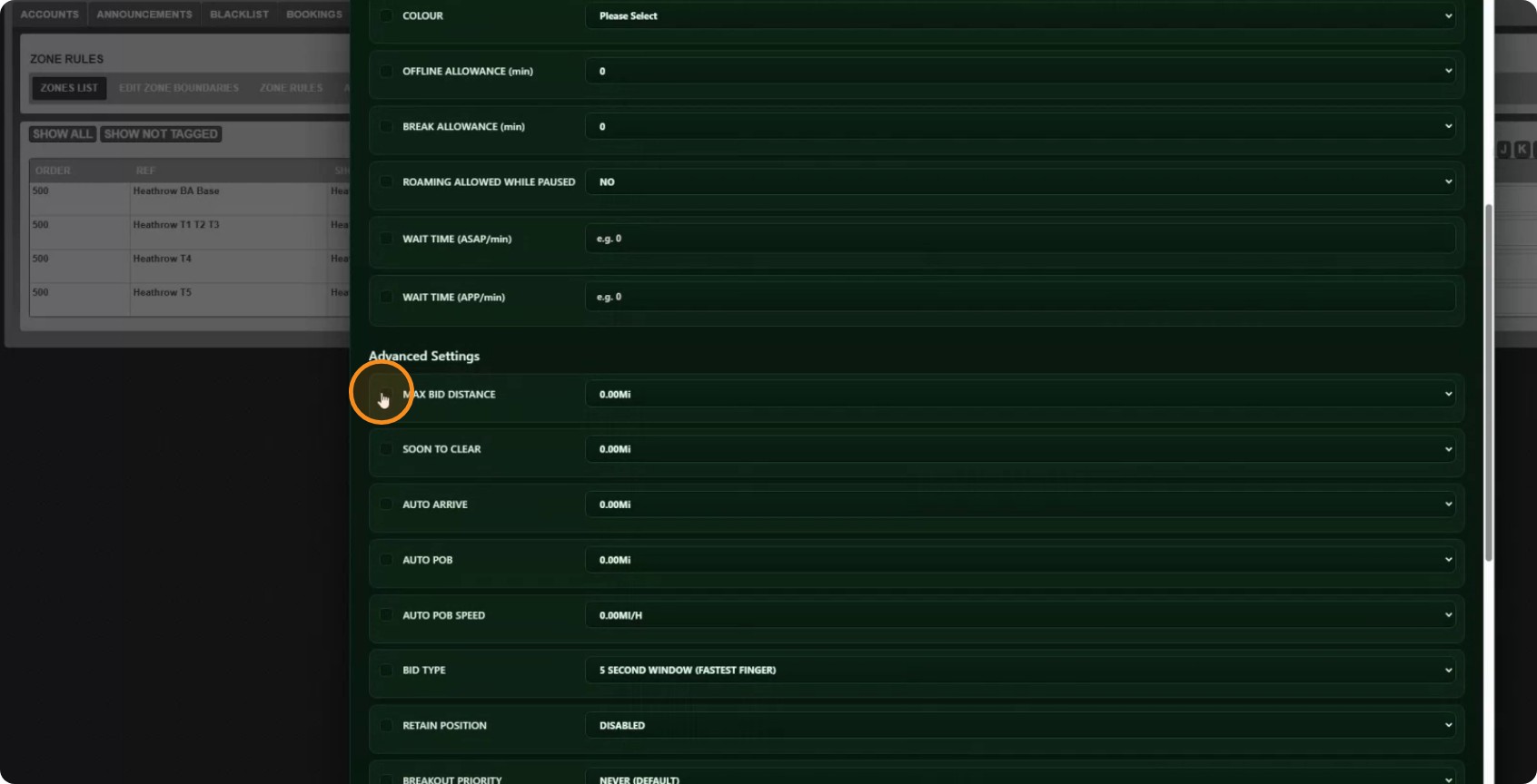 Ticking Max Bid Distance